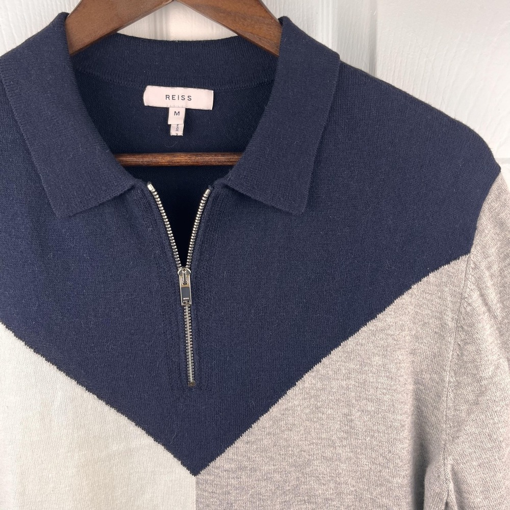 Reiss Sweater Mens Medium Colorblock Short Sleeve Quarter Zip Collar Butler Polo